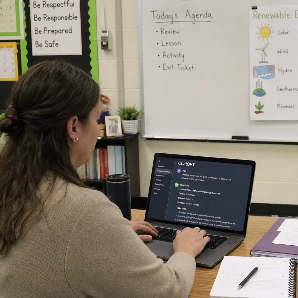 A teacher using AI tools in a classroom setting