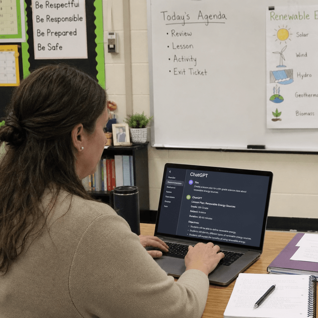 A teacher using AI tools in a classroom setting